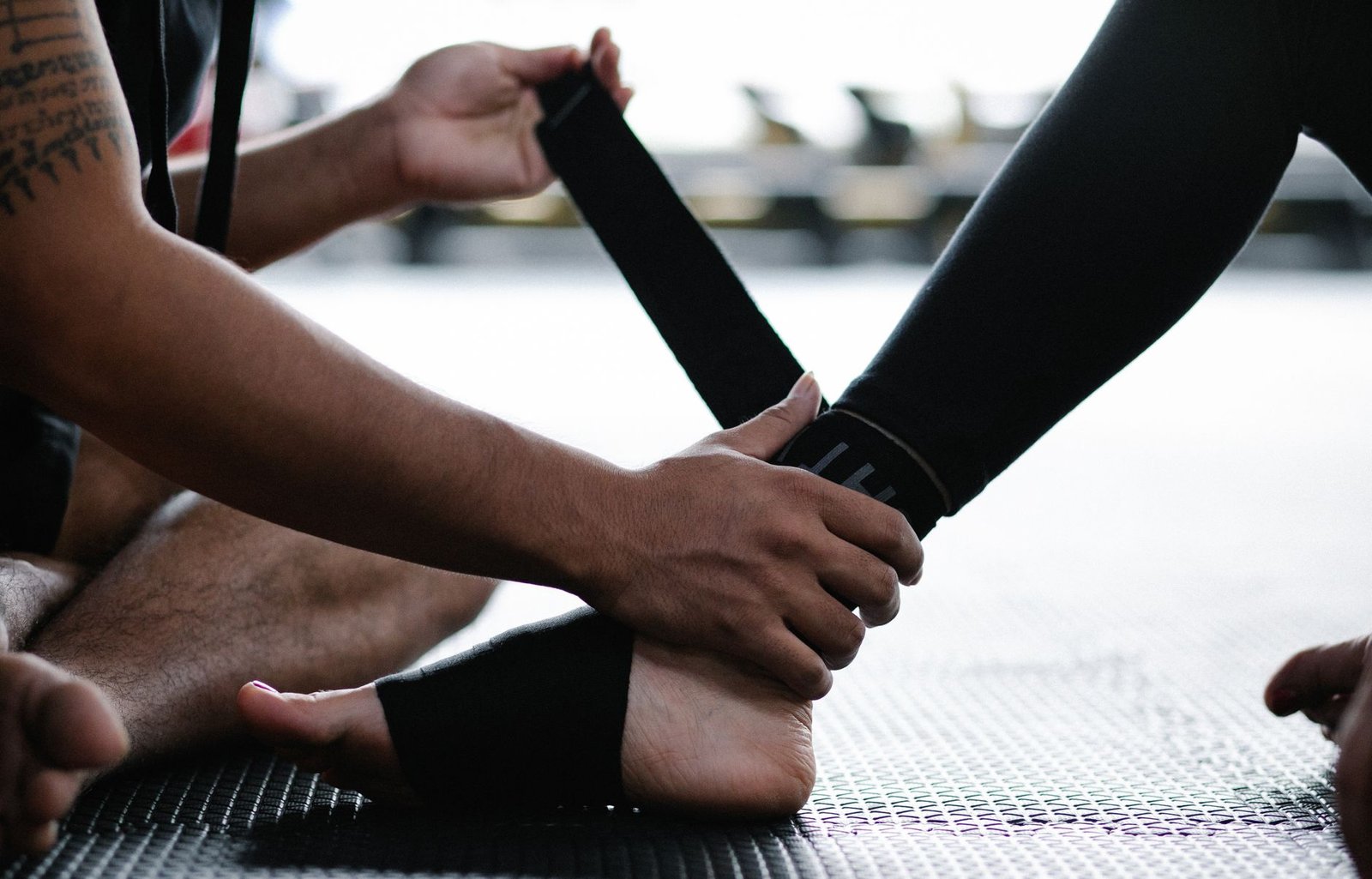 Compression socks worn by a runner.