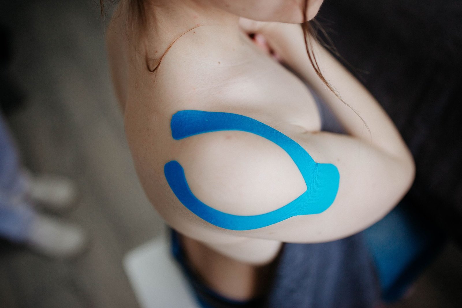 Kinesiology tape applied to an athlete’s leg.